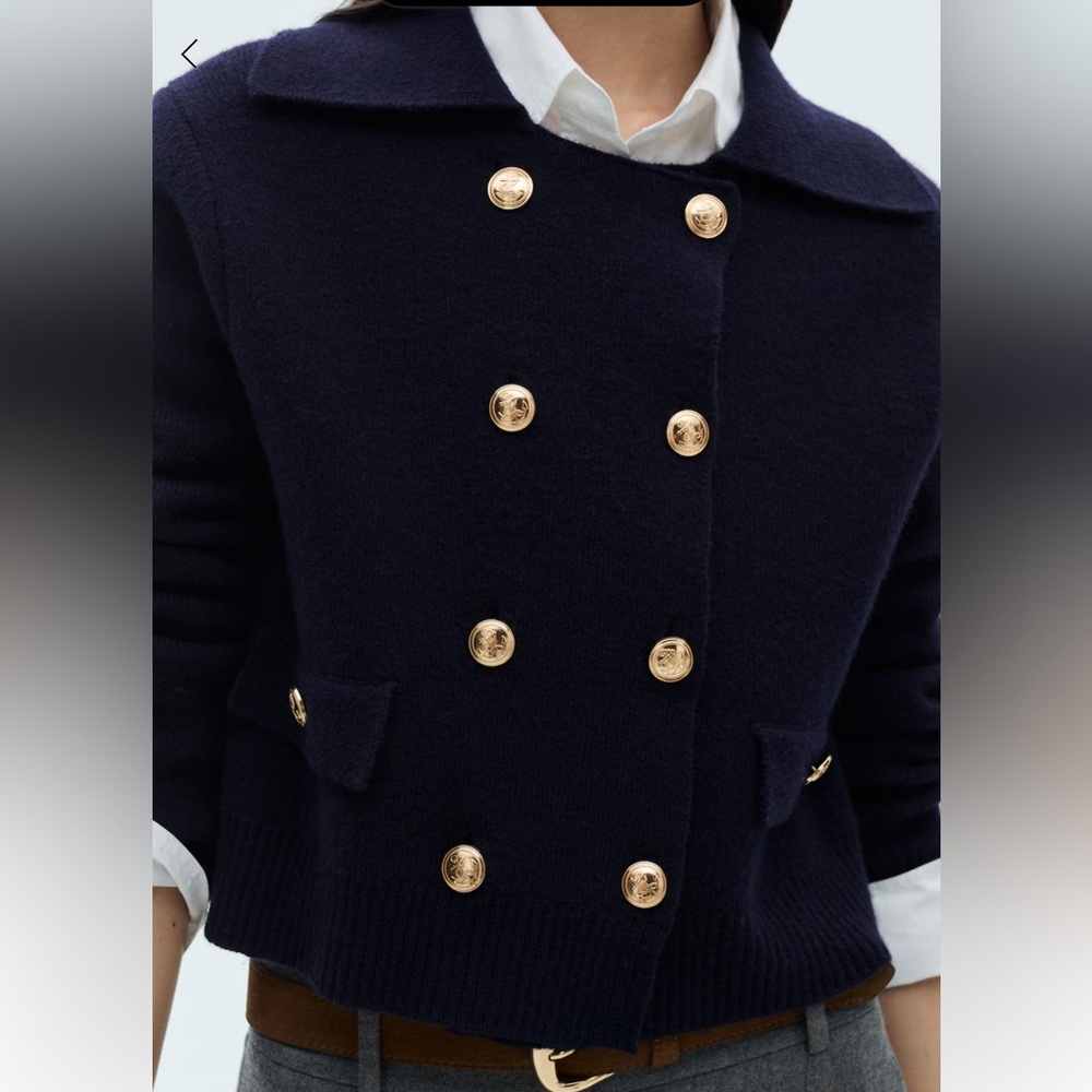 Mango Wool Navy Jacket with Gold Buttons NWT